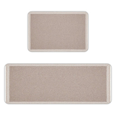 Solid Beige, 2 Pcs Non Slip Kitchen Mats