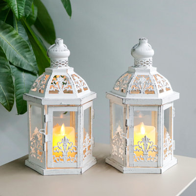Ensemble de 2 lanternes décoratives rétro H 9,5 po (blanc)