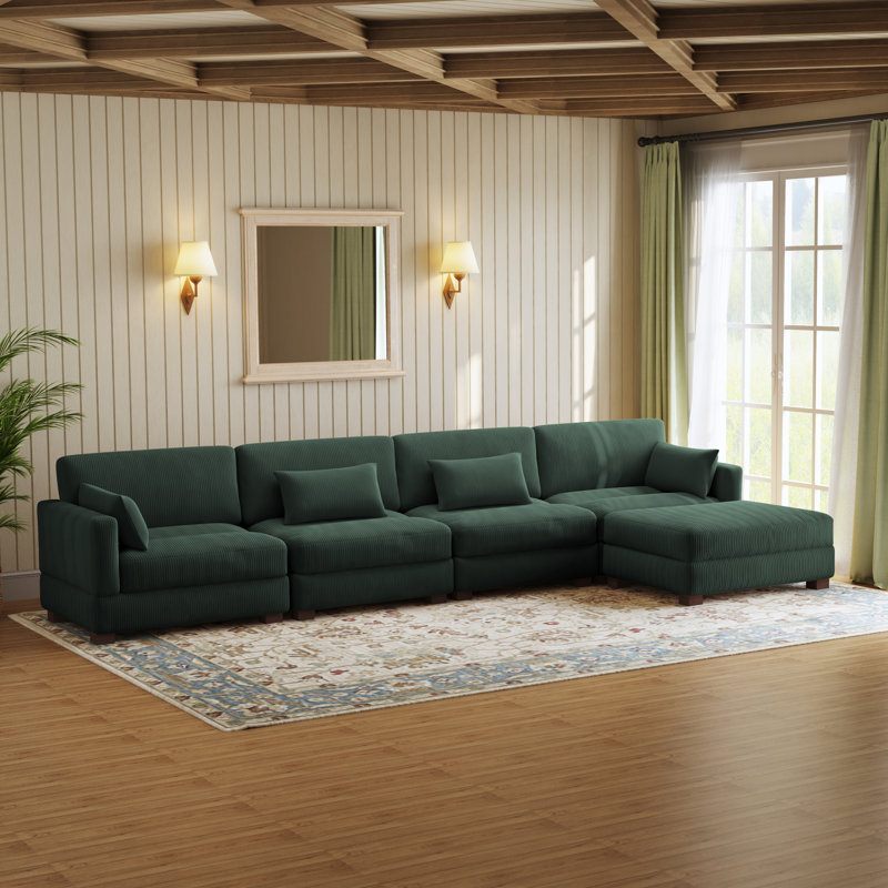 Canapé modulaire Maelina, Velours côtelé vert forêt, H 30,7 po x l 161,4 po x P 68,1 po