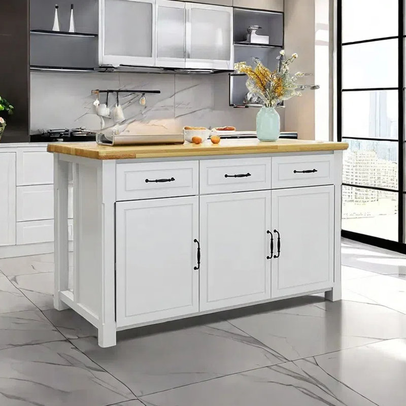 Îlot de cuisine en bois massif 62,99 po, White