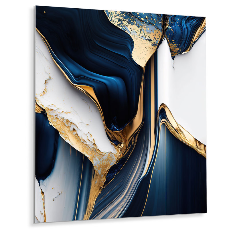 «Abstract Geode Waves Gold I» - Décoration murale abstraite en métal, H 40 po x l 30 po