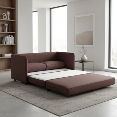 Modern Fabric Upholstered Loveseat Sleeper, Contemporary Brown Convertible Sofa Bed for Living Room