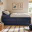 Lit capitaine simple avec 4 tiroirs de rangement et porte de rangement latérale, cadre de lit plateforme en bois, sans sommier, bleu marine