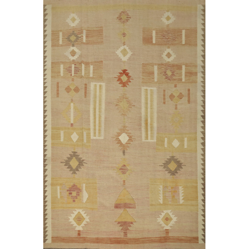 Tapis bohémien kilim 8 x 10 avec des tons terreux et des motifs tribaux