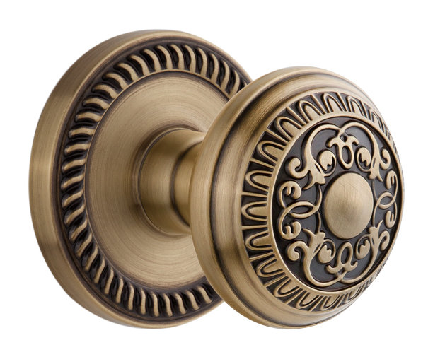 Grandeur Newport Rosette Double Dummy with Windsor Door Knob, 2 3/8", Vintage Brass, Privacy