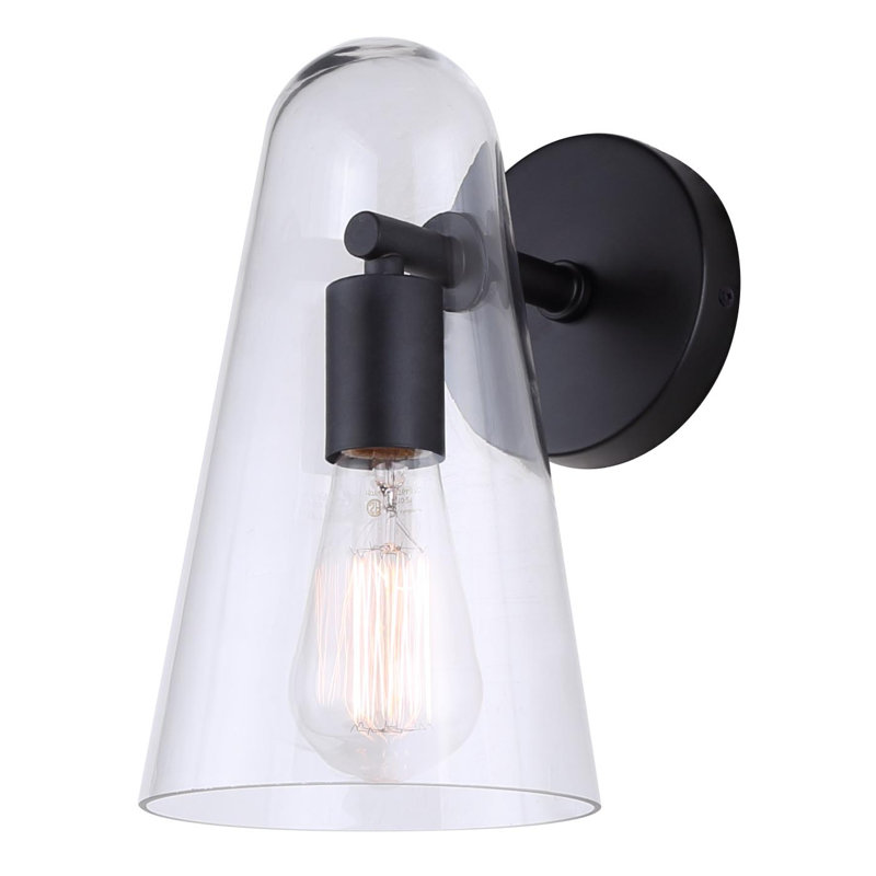 LUISA 5.88 In. 1 Light Sconce With Clear Hammered Glass Shade, Matte Black