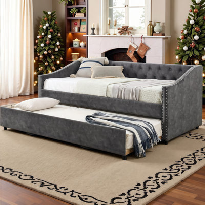 Modern Convertible Daybed with USB Charging Ports & Pull-Out Sleeper – Space-Saving Sofa Bed for Small Living Spaces and Guest Rooms