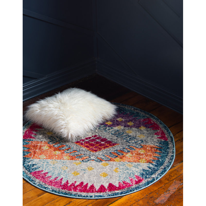 Jahanna Washable Abstract Indoor Rug, Round 8'
