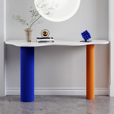 62.99" White Free Form Sintered Stone tabletop;Metal Console Table