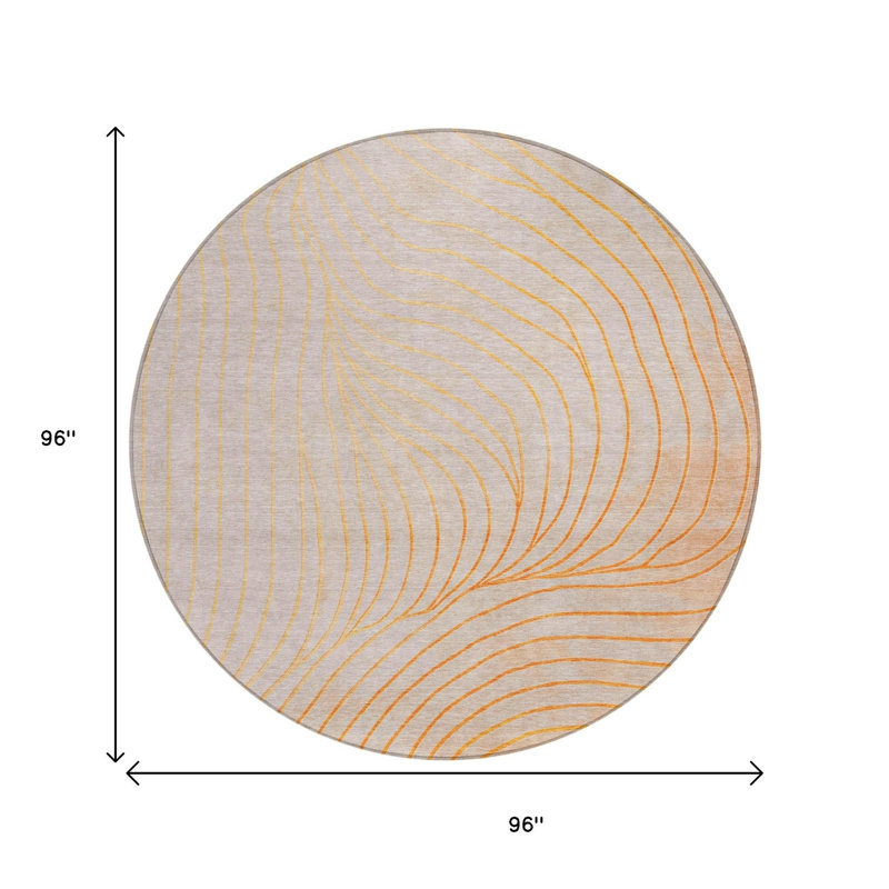Tapis extérieur rond lavable abstrait orange et argent 8 '