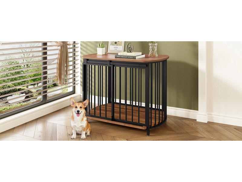 Caisse pour chien de 31,5 po de style meuble pour petits et moyens chiens, cage intérieure en bois, table de bout pour cage de chien moderne avec portes doubles