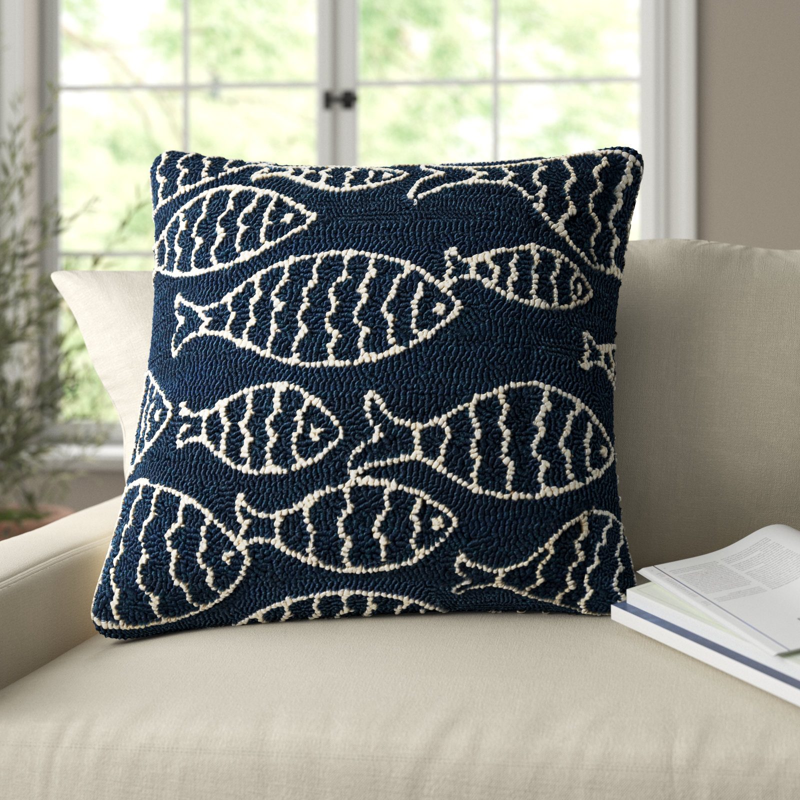 Cavett Embroidered Indoor/Outdoor Throw Pillow, Down, Navy