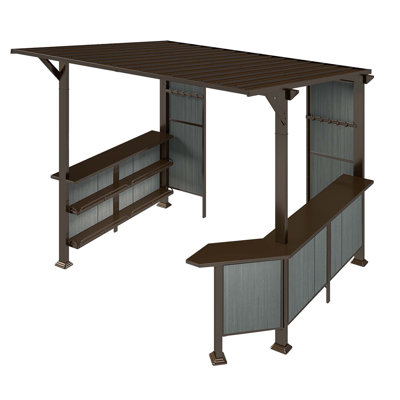 9X10FT Hardtop Grill Gazebo, Lean To Outdoor BBQ Gazebo With Storage Shelves And Expansion Platform, Galvanized Steel Permanent Hard Top Grill Canopy For Patio Backyard Lawn Garden