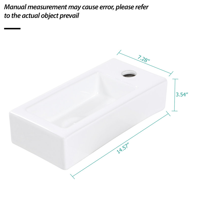 14.61X7.12 Inch Ceramic Wall Mounted Sink - White, Stain , Rectangular, Faucet Hole Presented Bathroom Inch, Stain-, Included