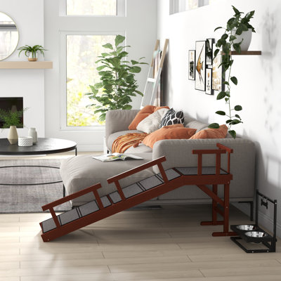 Rampe pour chien, escaliers pour petits, moyens et grands chiens, rampe pour lit ou canapé avec garde-corps amovibles, surface antidérapante, brun, bois