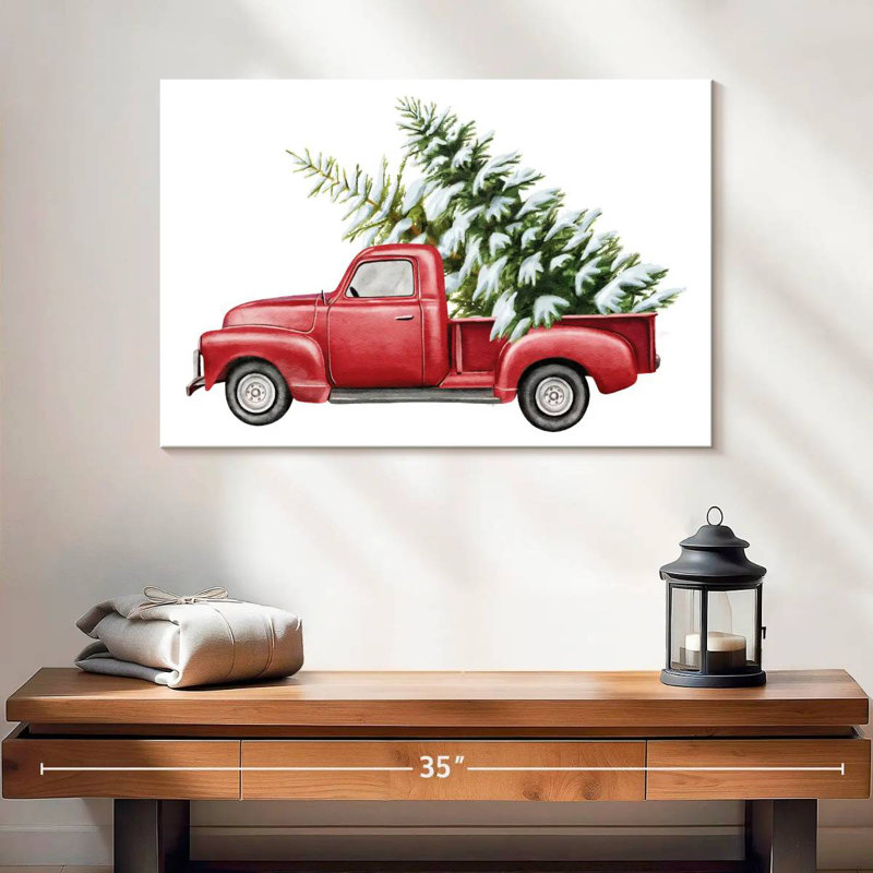 Camion de Noël rouge, H 16 po x l 24 po