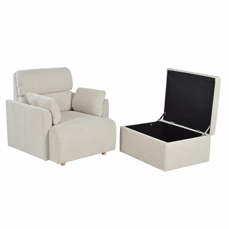 Fauteuil d'appoint rembourré avec repose-pieds avec rangement, Beige