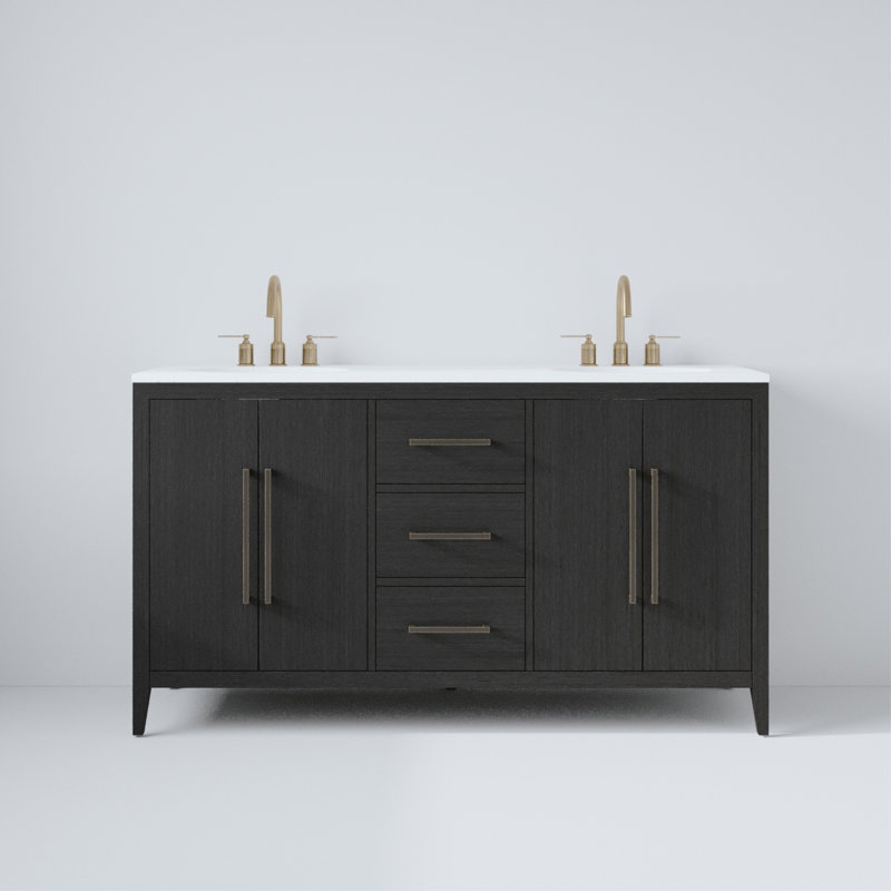 Chelsea 60" Double Bathroom Vanity Set, Dark Weathered Oak