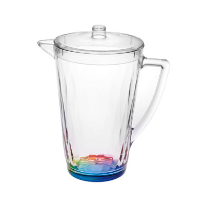 Clear Acrylic Water Pitcher with Lid, 2.5 Quart Rainbow Design Drink Jug for Kitchen and Dining