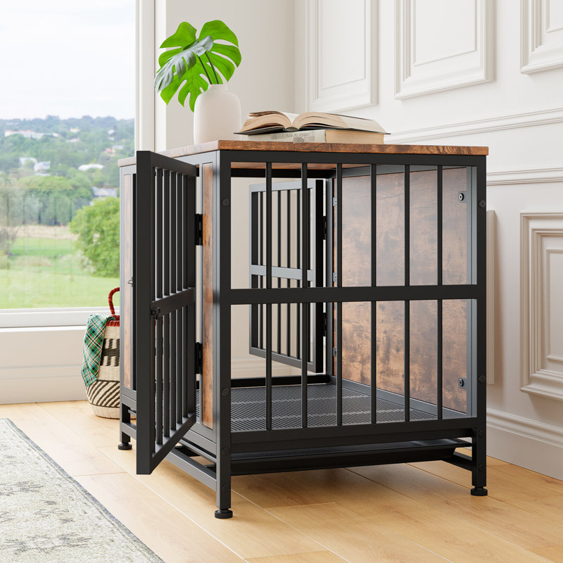 Cage décorative en bois pour animal de compagnie avec portes doubles et débris coulissants pour niche pour petits chiens