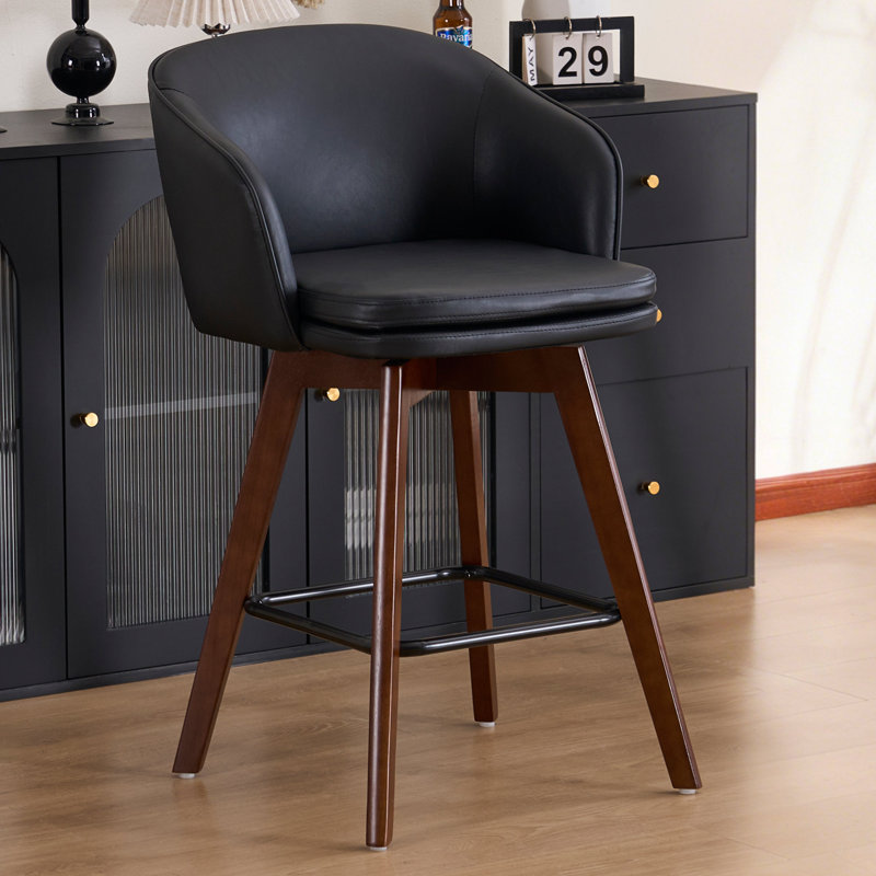 Tabouret de bar Allis Mid-Century, Similicuir noir, 1
