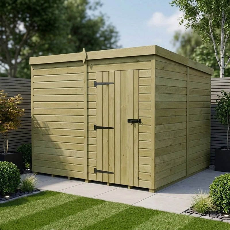 Total Sheds 8ft x 8ft Pent Garden Shed - Single Door - No Windows - Pressure Treated Timber - UK Manufactured
