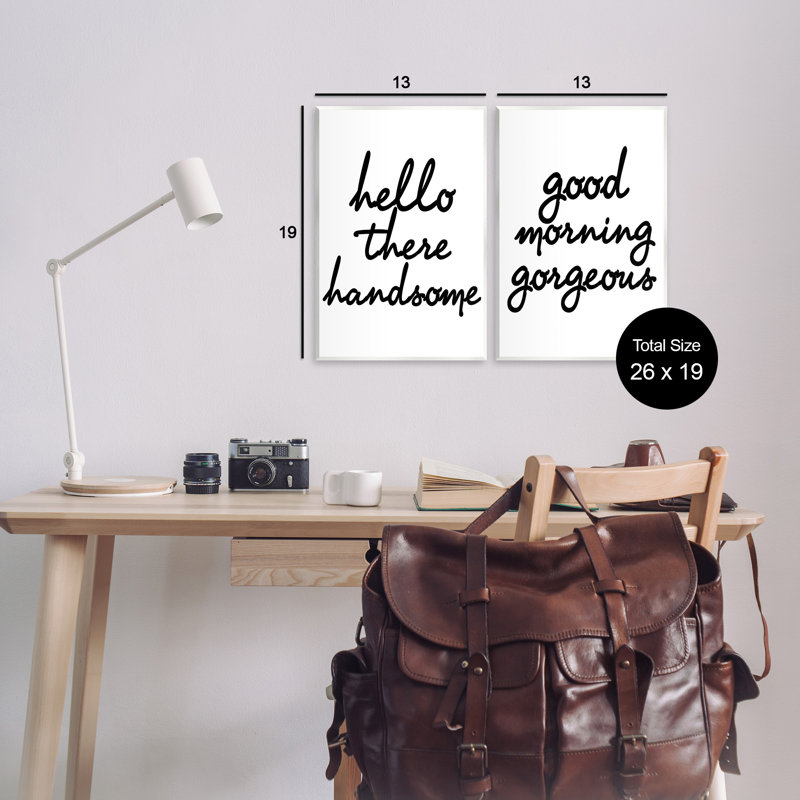 «Hello There Good Morning», ensemble de 2 pièces d'art textuel sur bois, H 19 po x l 13 po