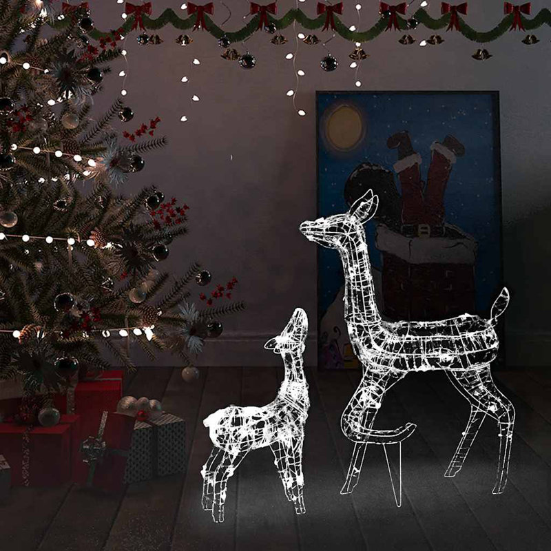 Décoration de Noël en acrylique avec 160 lumières Reindeer Family, Blanc froid