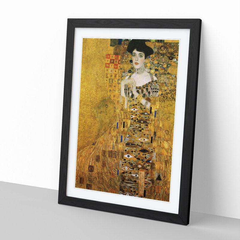 Adele Bloch-Bauer by Gustav Klimt - Picture Frame Painting on MDF, 65cm H x 48cm W x 2cm D, Black Framed
