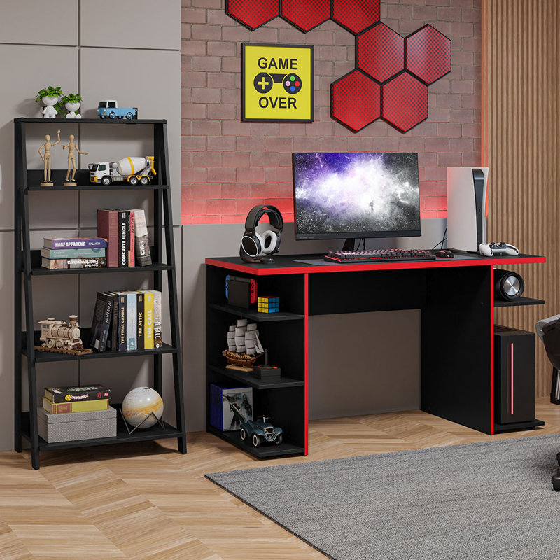 Bibliothèque sur pieds Latitude Run® Gamer, Noir / rouge