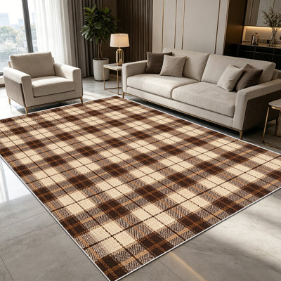 1PC Vintage Brown Beige Plaid Tartan area rugs, Soft and Comfortable, easy-to-maintain, machine washable Indoor floor mat, suitable for living room, bedroom, dining room, entryway, patio, porch, home lounge, Home Decor, Outdoor Decor.
