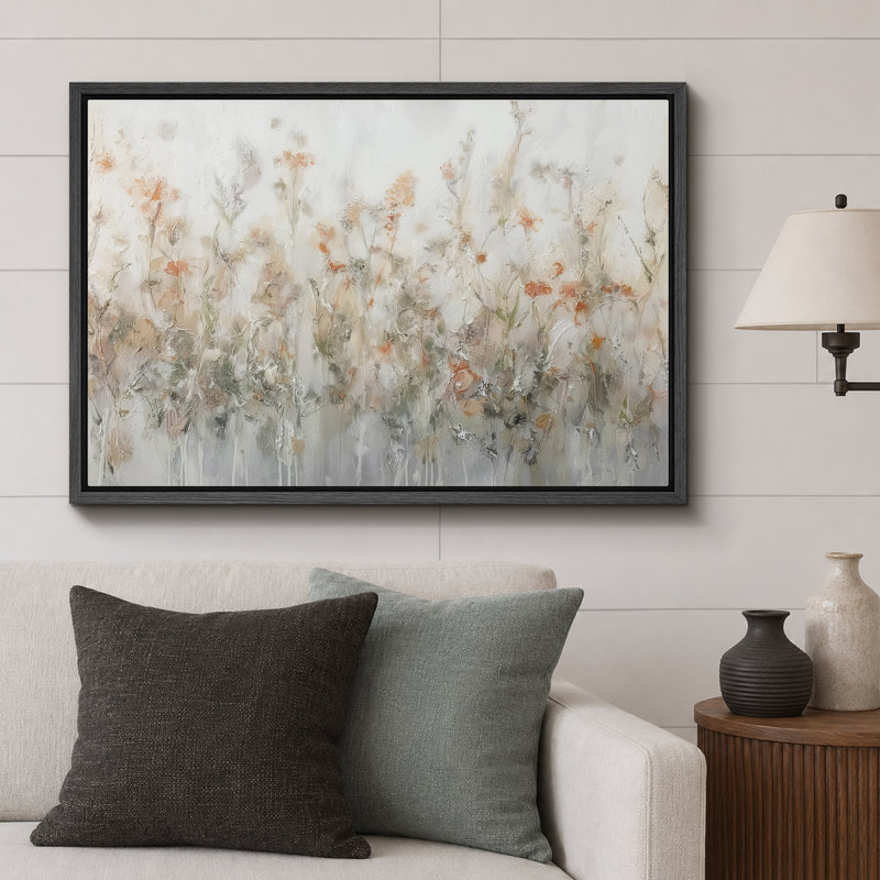 Œuvre abstraite botanique neutre avec formes florales douces, images de salon, impression sur toile encadrée