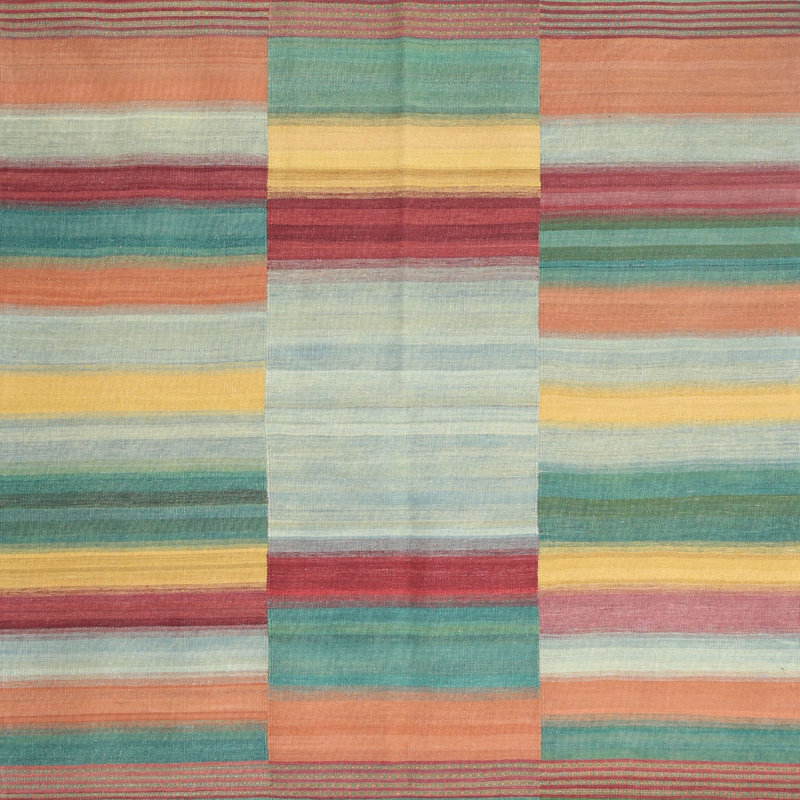 Tapis de zone rouge/vert/orange contemporaine, Carré 7 pi