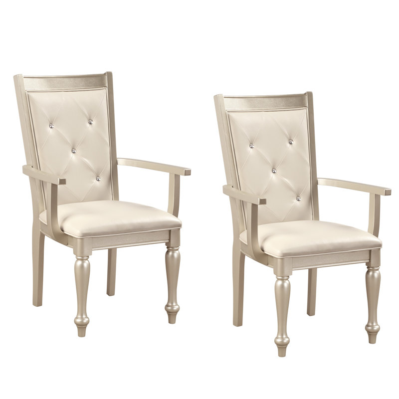 Vervena 18.5'' H Wooden  Arm Chairs with Crystal Tufted Leatherette Backrest, Silver
