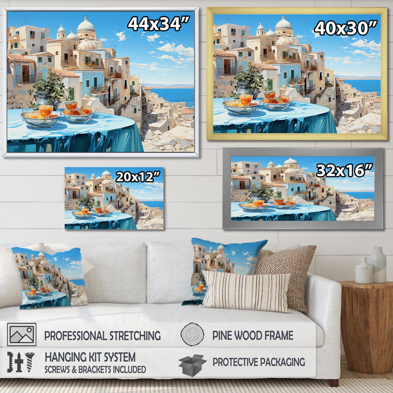 Azure Street en Grèce I, Cadre flottant noir, H 12 po x l 20 po x P 1 po