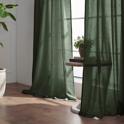96 pouces de long rideaux pour porte de patio coulissante en verre, panneaux de rideaux transparents en coton texturé lin boho, ensemble de 2, vert olive mousse