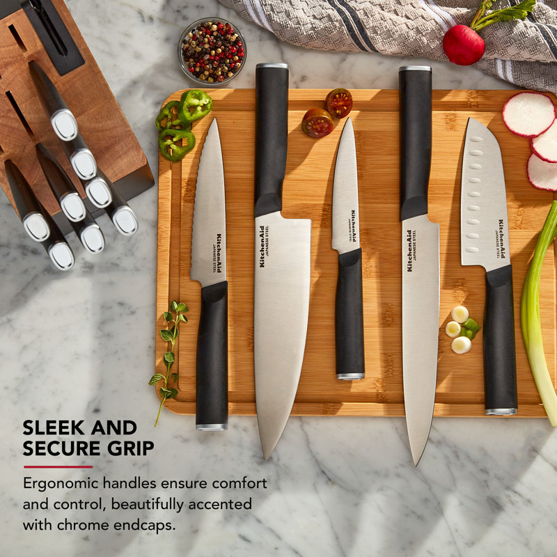 Kitchenaid Classic Natural Knife Block Set, 14 Piece, Gray, Black