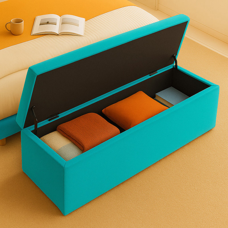 Safar Wide Velvet Plain Rectangle Solid Color Standard Ottoman Box with Storage, 40cm H x 150cm W x 40cm D, Teal