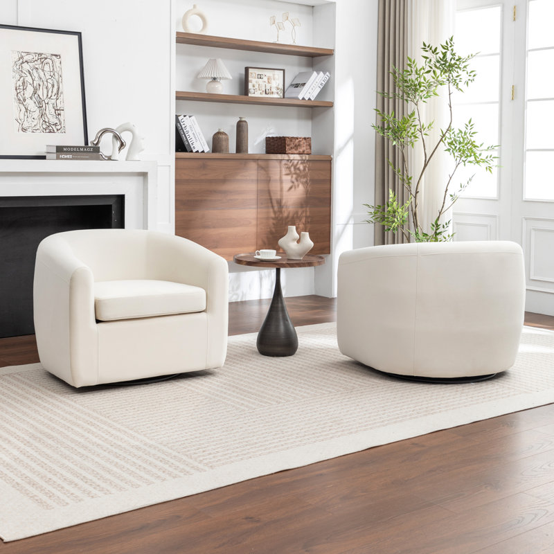 Fauteuil demi-tonneau pivotant de 33,5 po Odey, Velours beige