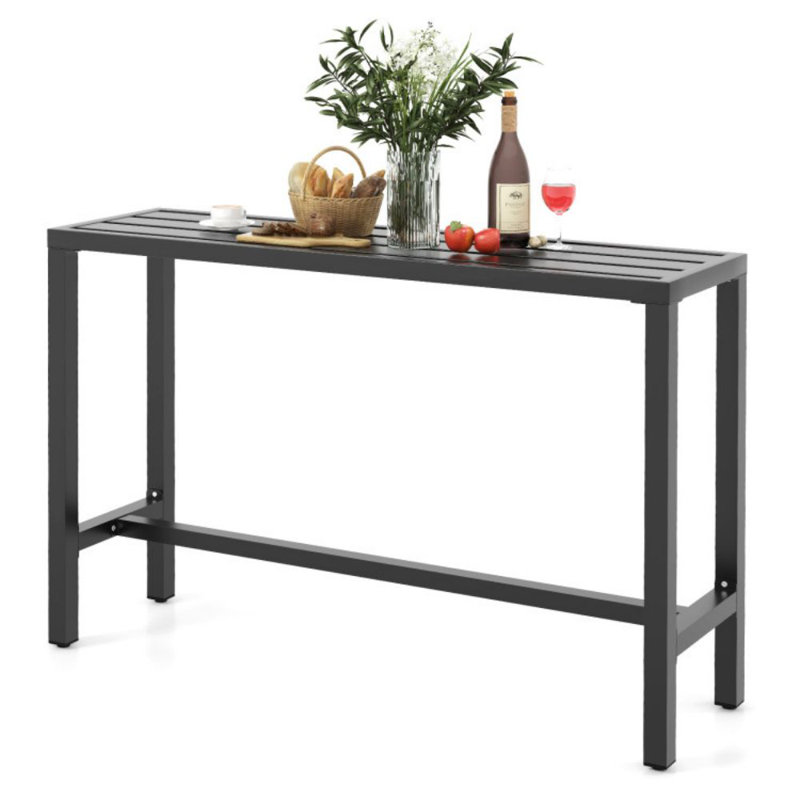 Table de bar d'extérieur de 55 pouces avec plateau imperméable et structure en métal robuste