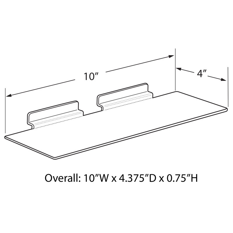 Étagère à chaussures en acrylique pour mur à lattes, l 10 po x P 4 po, transparent, paquet de 10