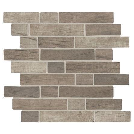 Interlocking Random Sized Glass/Stone Mosaic Tile in Gray/Taupe
