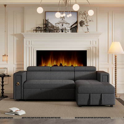Canapé-lit modulaire en L avec appui-tête et rangement Aaden