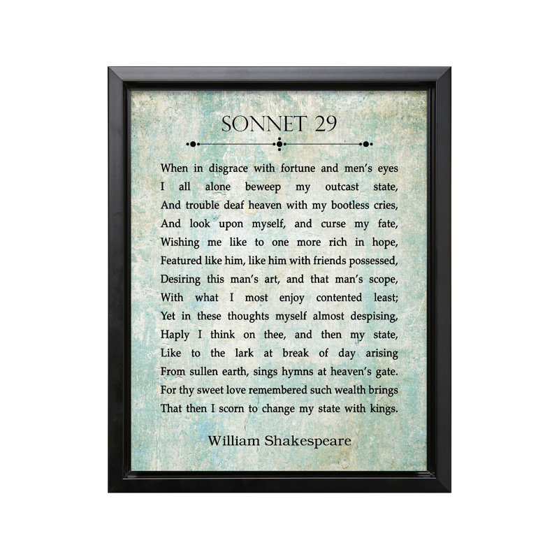 Sonnet 29, Cadre noir, Canevas, H 24 po x l 32 po