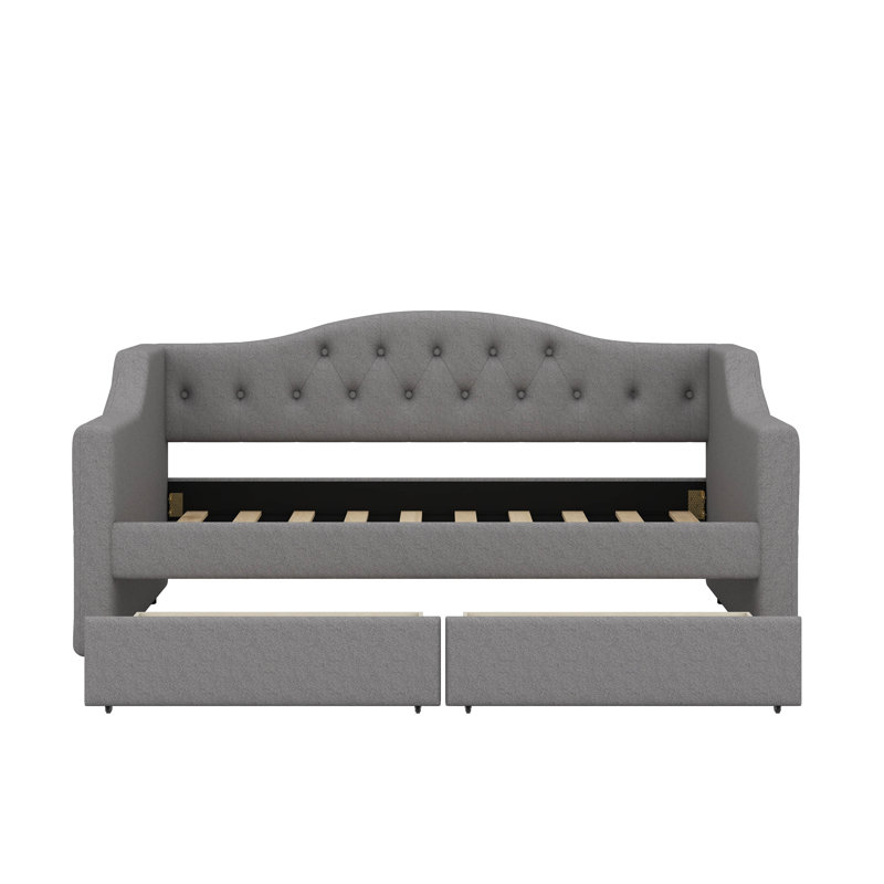 Upholstered Twin XL Size Daybed With LED Belt And 2 Drawers, Gray
