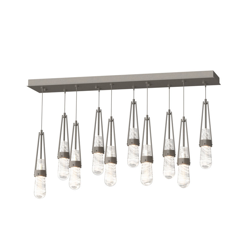 Luminaire suspendu à 10 lumières Link, Standard: 19 po à 80 po, Transparent avec filetage blanc, Fumée foncée