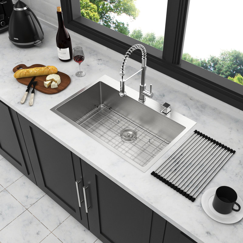 22X33 Inch Stainless Steel Sink: 16 Gauge, Structure, With Drain Assembly Kitchen Basin: To Scratches, Condensation-
