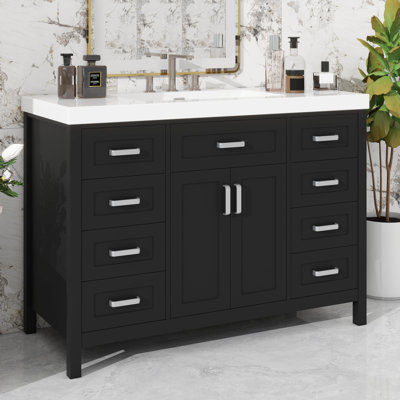 Meuble-lavabo classique 47 po, armoire seulement sans lavabo, 8 tiroirs, 2 portes, fermeture en douceur