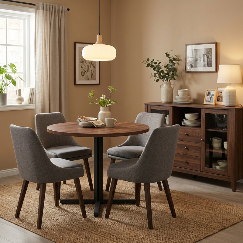 31.5''W Modern Farmhouse Round Kitchen Table, Sturdy Frame for 2-4 People, Somber Walnut/Black