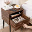 Ensemble de 2 tables de chevet brun avec tiroir et tablette ouverte, petites tables de chevet / tables d'appoint étroites pour chambre à coucher, salon, dortoir, appartement, entrée, bureau, tables de bout modernes avec rangement pour petits espaces-975567837-975567838